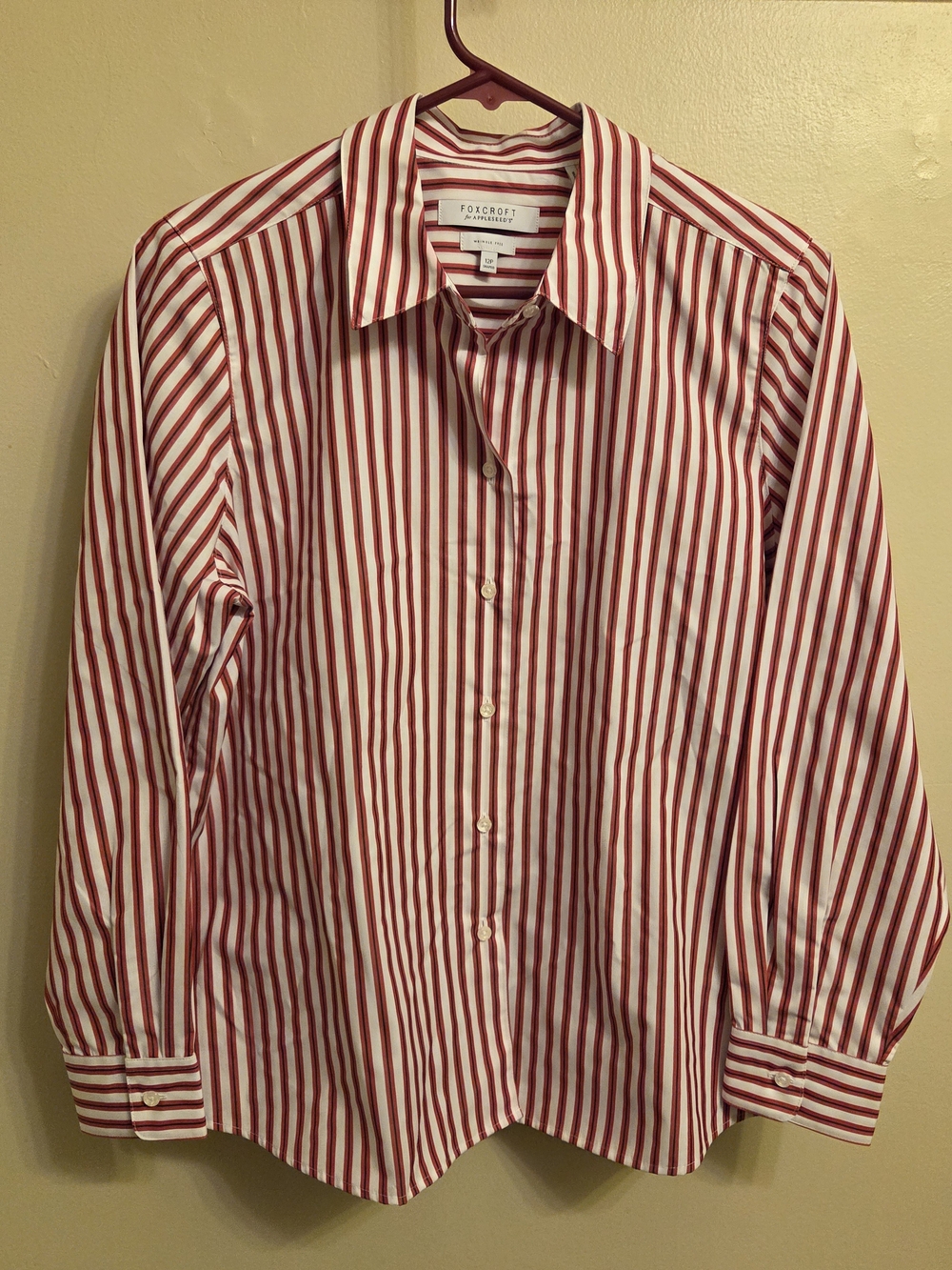 Foxcroft Preppy Striped Wrinkle Free Cotton Button Down Shirt 12P Office Casual